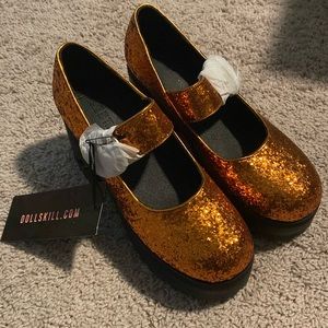 Dolls Kill Sparkly Orange Heeled Mary Jane’s 9